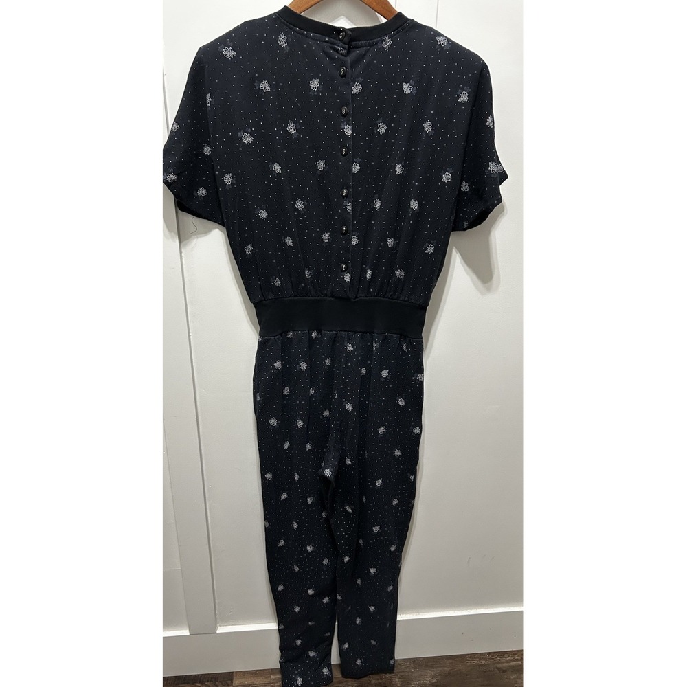 Vintage 80s Ms. Paquette Nicole Blue Floral‎ Jumpsuit Hippie Retro Romper Sz M